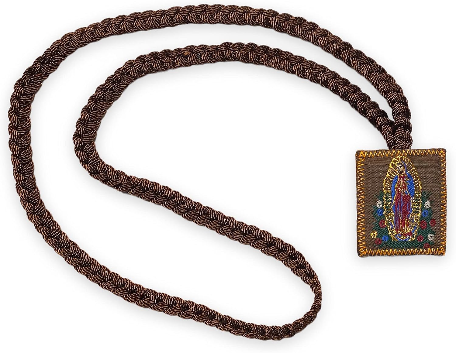 Virgen de Guadalupe Corded Brown Escapulario Collar Escapulario C - Relieve y Grabado Sacro