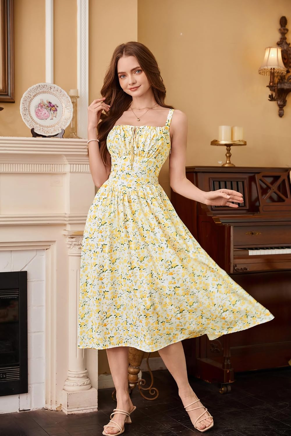 SCARLET DARKNESS Women's Floral Midi Dress Corset Sundresses 2026 Summer Spring Vacation Milkmaid Dresses - Image 4