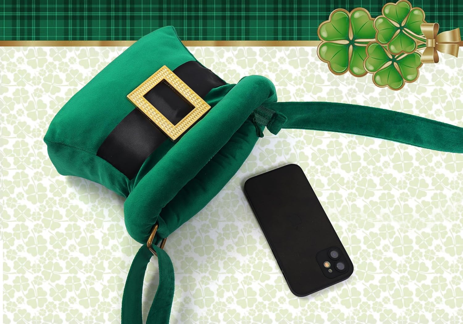 DAZCOS St. Patrick's Day Green Shoulder Bag for Women Hat Pack with Zipper and Adjustable Strap
