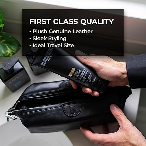 Miniatura 3 de Blackwood For Men Signature Dopp - Bolsa de viaje portátil hecha de piel auténtica de alta calidad, duradera, impermeable, totalmente lavable,