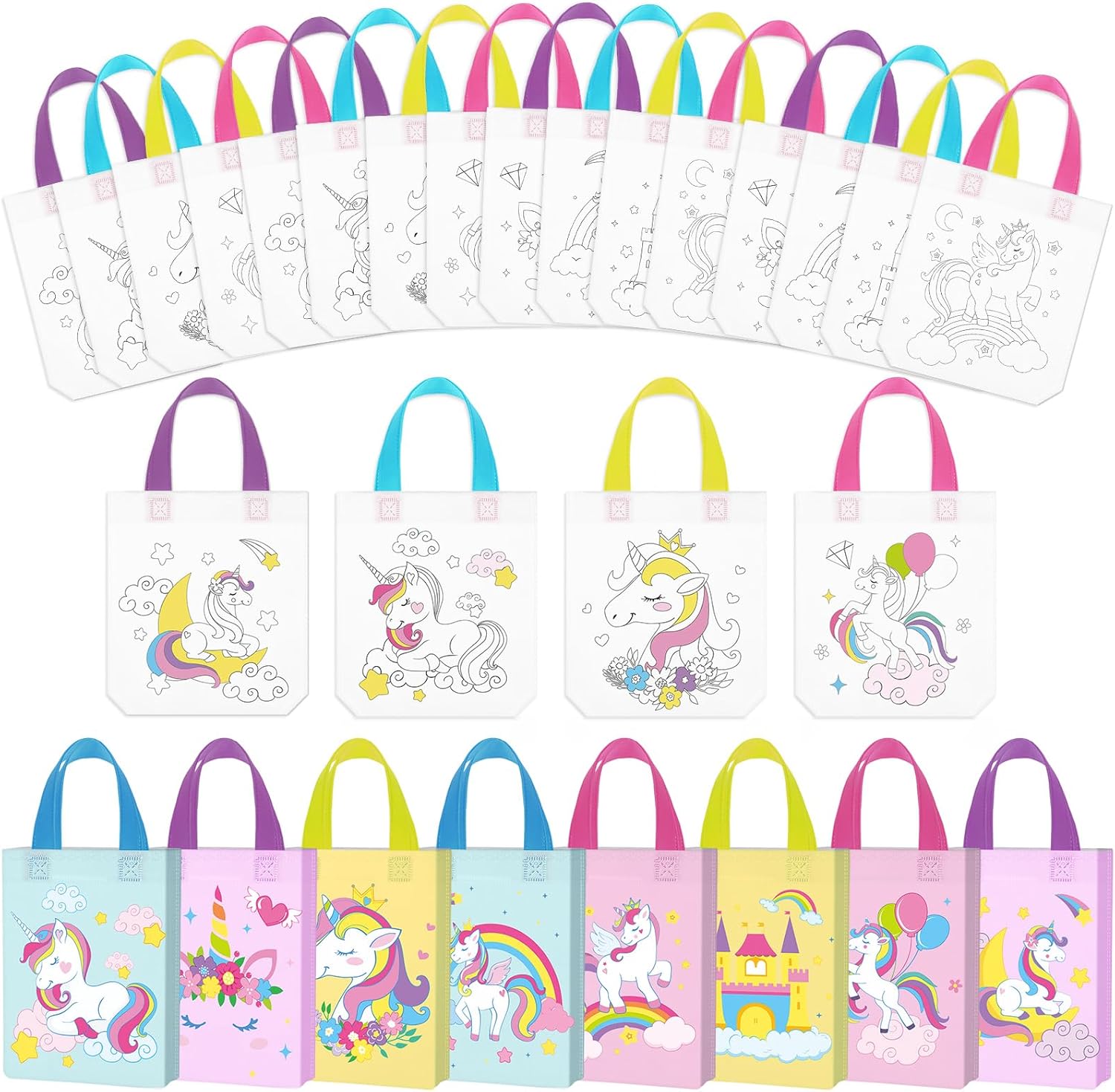 Amazon.com: Kajaia 24 Pcs Unicorn Party Favor Bags Color Your Own ...