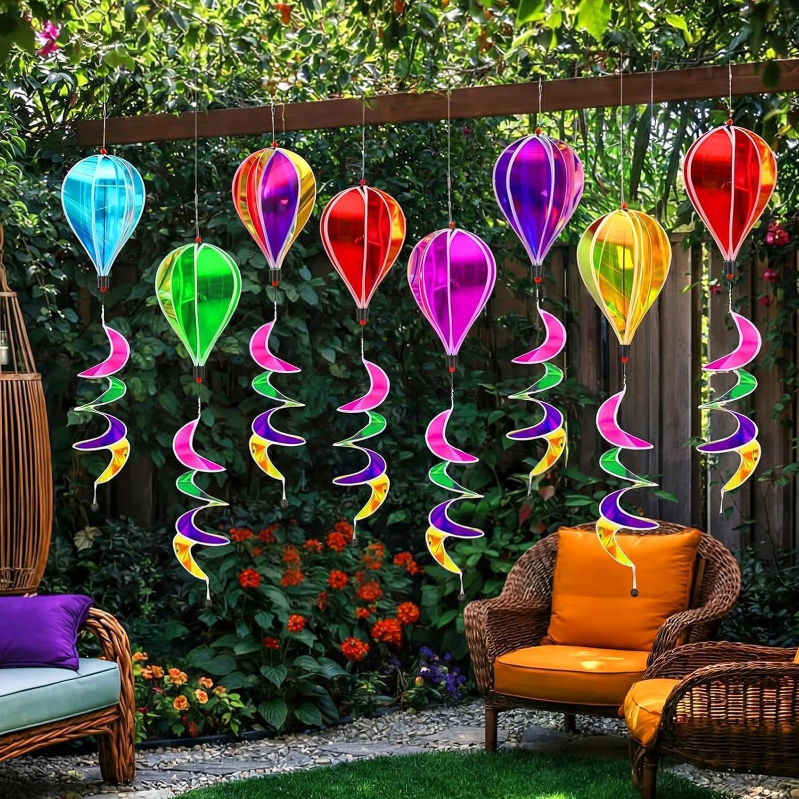 Dekoracje Balony Na Gorące Powietrze 8 Sztuk Kolorowych Wirujących Ozdób | Wiszące składane spinnery ogrodowe do odstraszania ptaków Trawnik, Pawilon, Dom, Pole