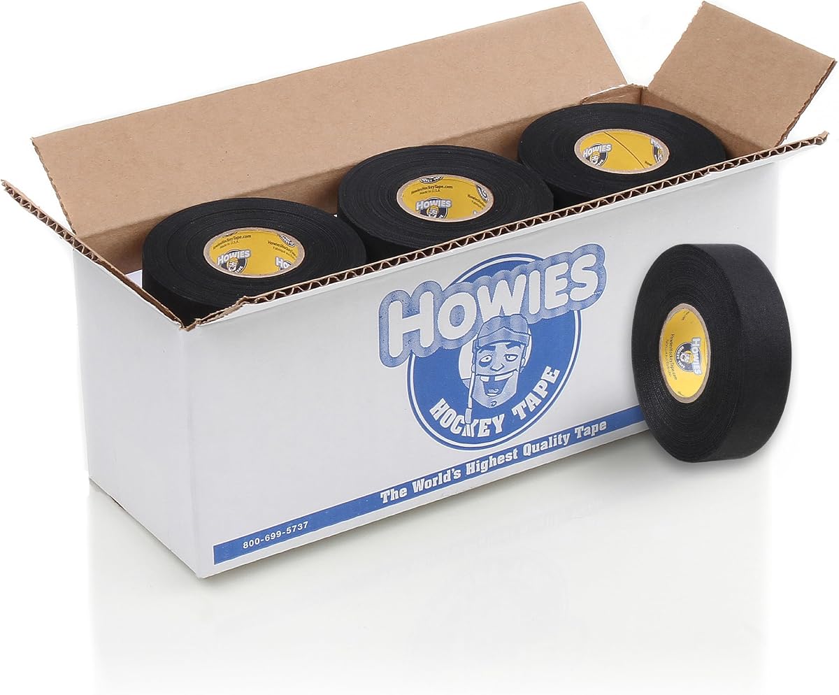 Cinta de hockey negra Howies - Cinta adhesiva de tela duradera | Cinta adhesiva de tela negra duradera para hockey, lacrosse y béisbol; Disponible en varios tamaños de paquete.