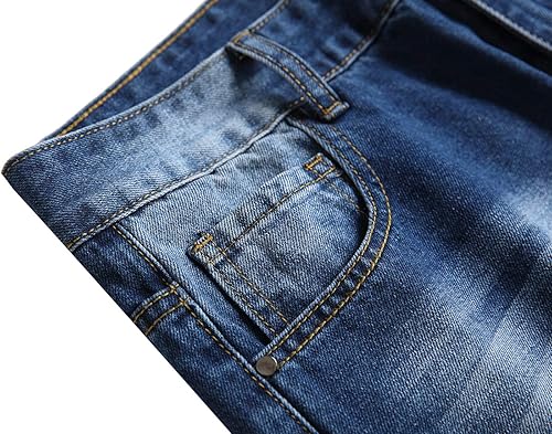 Miniatura 6 de Qimyum - Pantalones rajados de mezclilla para hombre, corte entallado, pierna recta