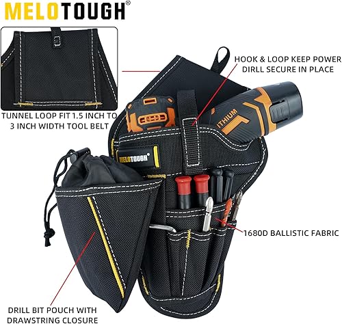 Miniatura 3 de MELOTOUGH Funda de taladro para destornillador de impacto con bolsa de brocas, funda de impacto resistente para cinturón de herramientas