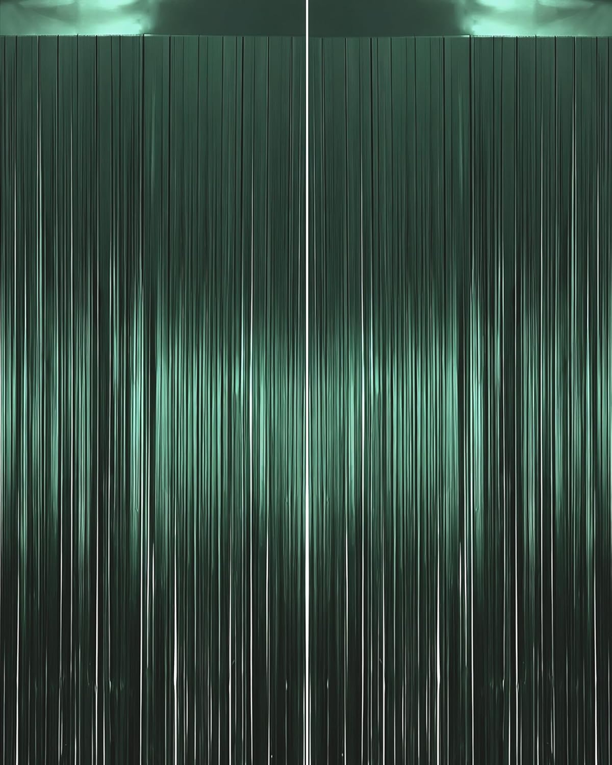 Calmi Dark Green Foil Fringe Curtain, 2 Pack 3.31x6.6 ft Tinsel Foil Fringe Curtain Streamers Backdrop for Birthday Jungle Party Dinosaur Animal St Patrick's Day Christmas Decorations
