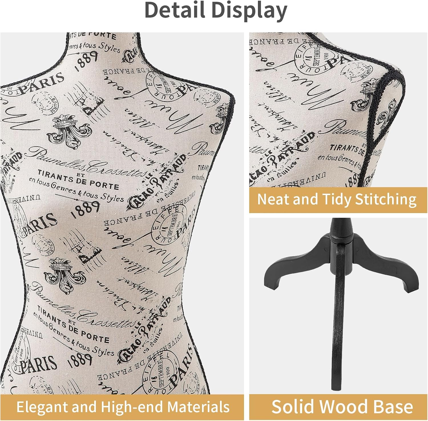 Manikin 49.6”-63.4”Height Adjustable Female Dress Model Display Torso Body Wooden Tripod Stand Clothing Forms High Density Foam Portable Display Mannequin (Print)