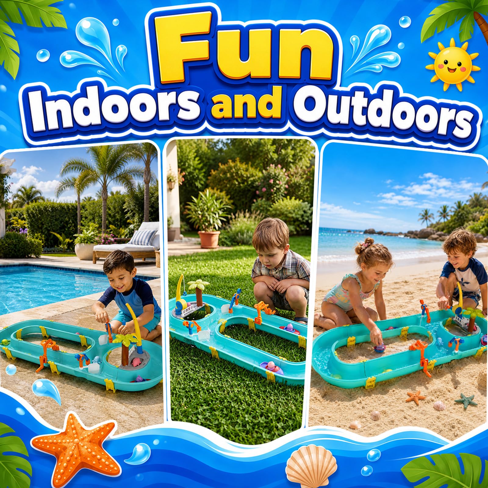 Mesa de Agua para Niños 58 Piezas Juguete de Agua – Esclusas, Barcos y Caña de Pescar Magnética Incl. 6 Figuras de Animales | Juguete Acuático para Niños de 3+ Años para Jardín, Terraza y Playa