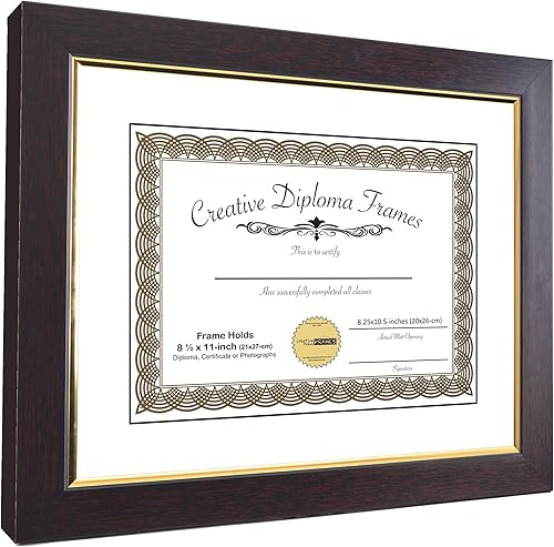 Vista 21 de Creative Picture Frames Marco de diploma de caoba de 10 x 13 con borde dorado, incluye caballete de vidrio blanco y ganchos de pared instalados