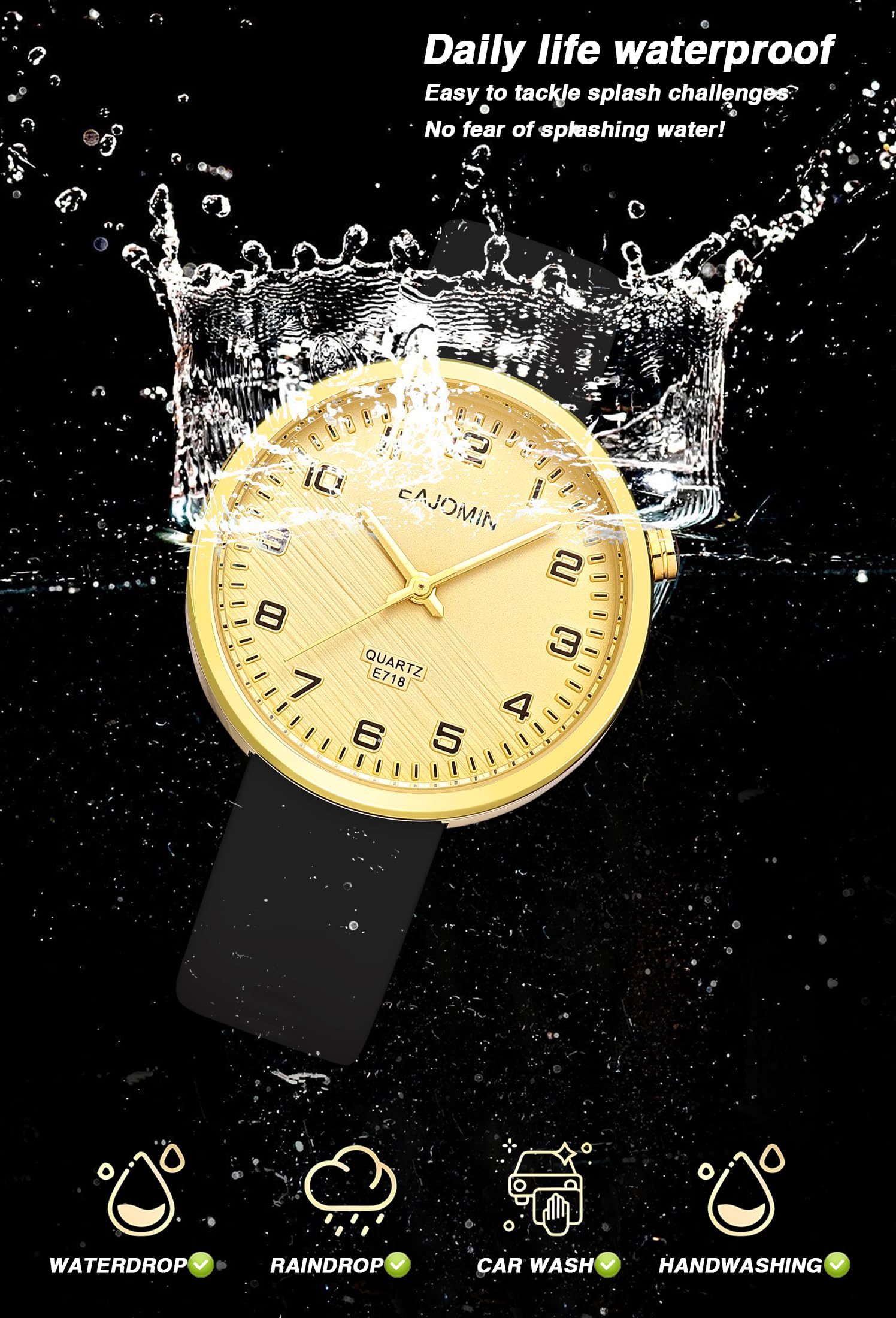 Wasserdichte analoge Damen-Armbanduhr für Krankenschwestern, Krankenschwestern, Damen, mit leicht ablesbarem Zifferblatt, Sekundenzeiger, weiches Silikonband, Quarz-Armbanduhr (E718 Gold),