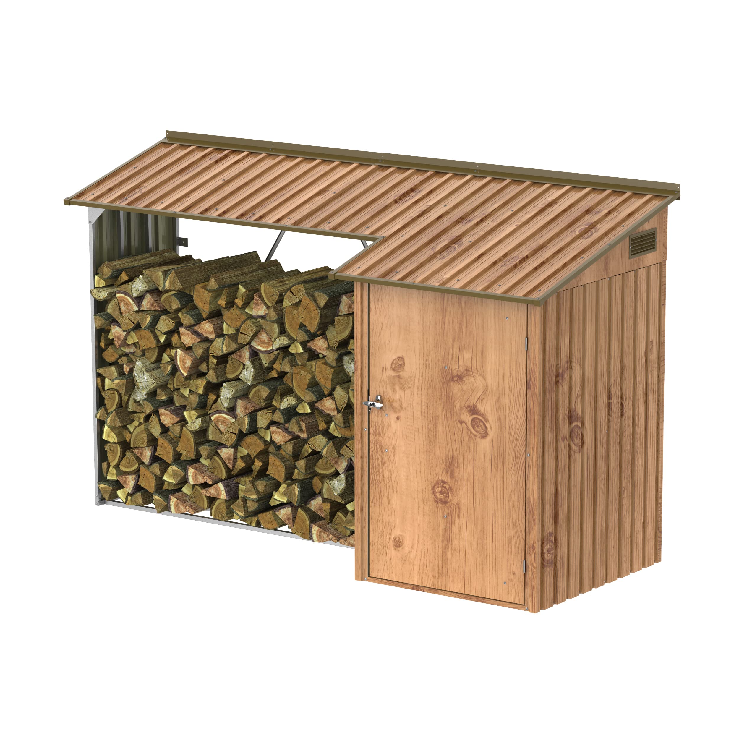 Duramax WoodStore Combo 8 x 3 Kaminholzunterstand, Holzlager mit seitlich geschlossenem Stauraum, Tür mit Schlüssel abschließbar, Boden zum Anheben des Holzes, Holzmaserung