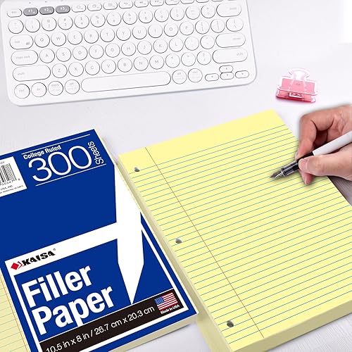 Miniatura 5 de KAISA hojas de repuesto, hojas sueltas con rayas angostas, 8 x 10.5 pulgadas, hojas con 3 agujeros perforados para carpetas de 3 anillas, 150 hojas