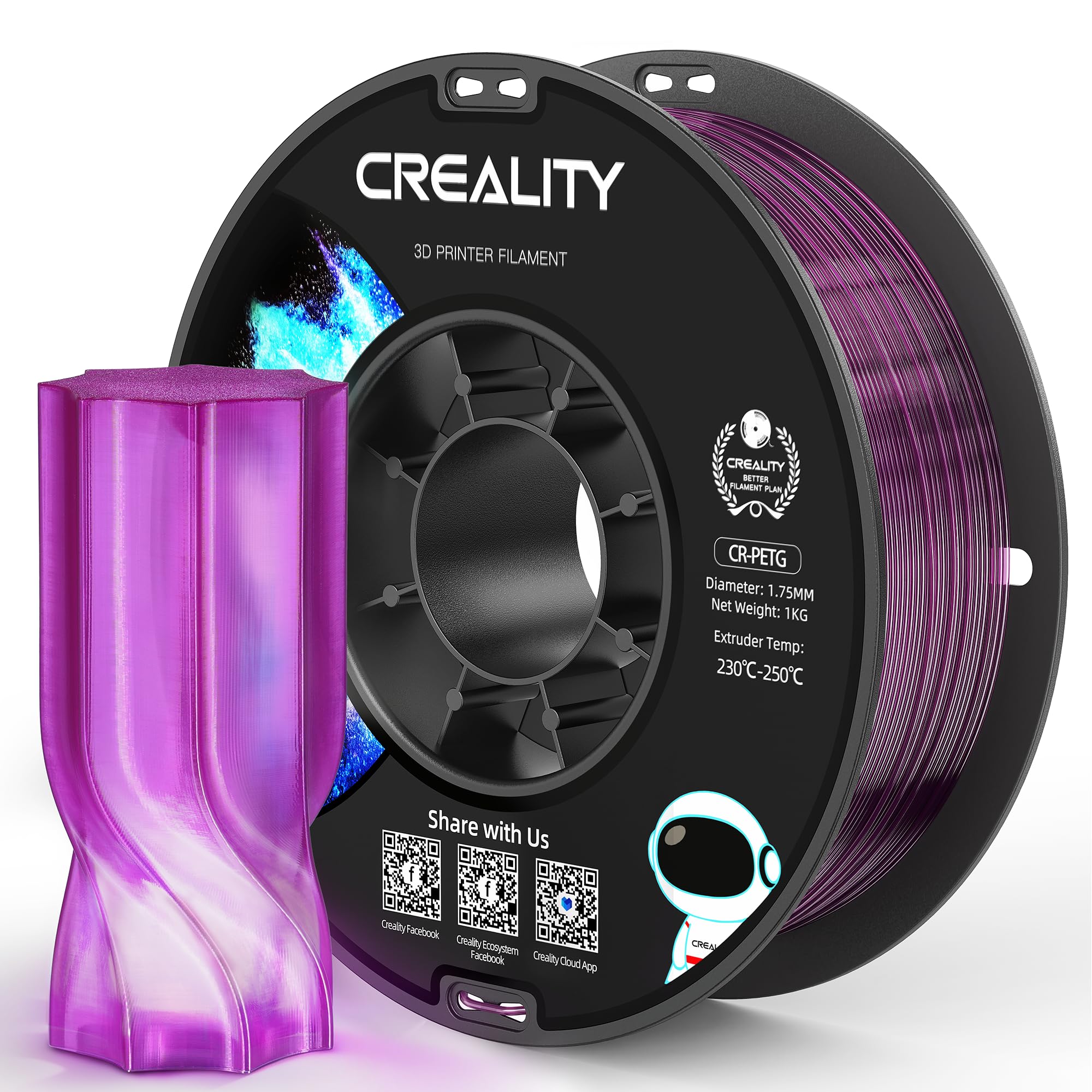 Official CREALITY PETG 3D Printer Filament 1.75mm 1KG ClearPurple