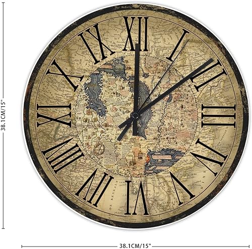 Miniatura 2 de Reloj de pared clásico retro con mapa del mundo, reloj de cocina vintage, reloj de pared de viaje con mapa del mundo, funciona con pilas, silencioso
