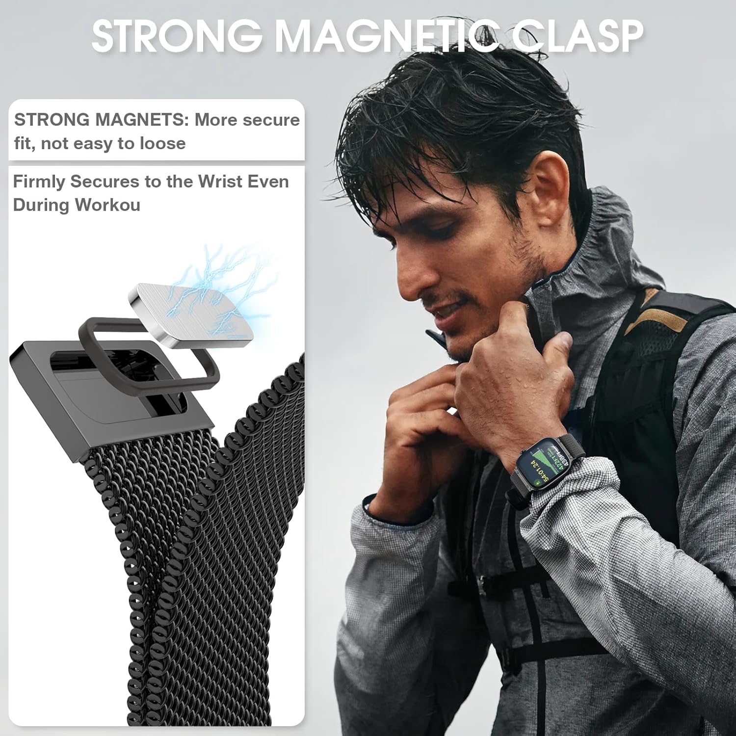 Original Metal Milanese Loop Compatible with Apple Watch Band 49mm 46mm 45mm 44mm 42mm 41mm 40mm 38mm Men and Women, Magnetic Clasp Replacement Strap for iWatch Series 10, Ultra 2, SE 9 8 7 6 5 4 - Image 8