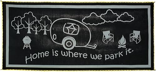 Stylish Camping - Tapete con borde iluminado LED, 8 pies x 18 pies, negroblanco