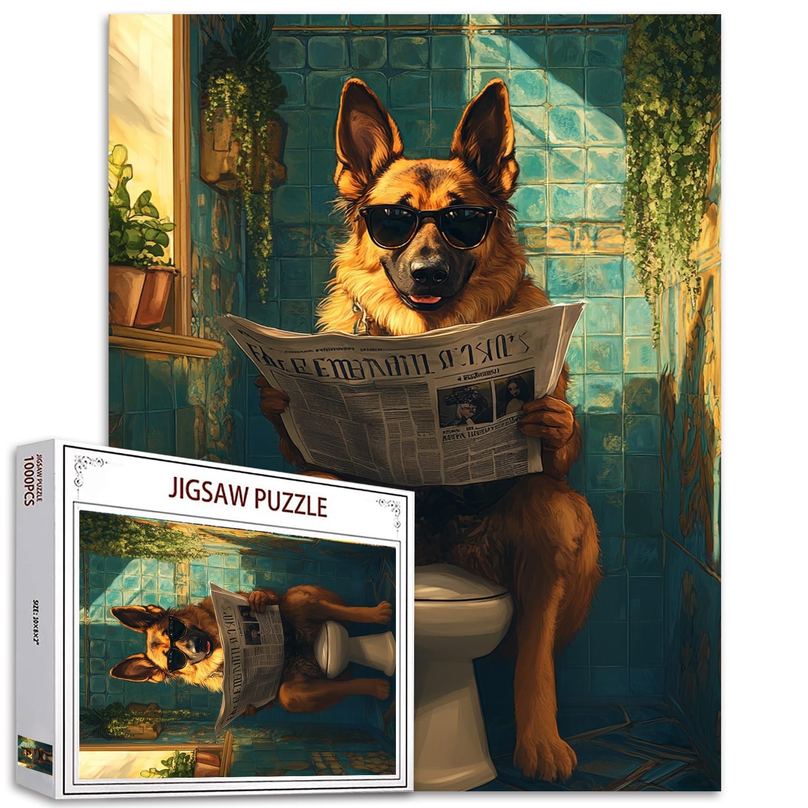 1000-teiliges Puzzle mit Deutschem Schäferhund für Erwachsene Tiere auf der Toilette Puzzles Interessantes Wildtier-Puzzle Herausfordernde Familienaktivitätsspiele DIY-Bastelpuzzle Wohnaccessoires