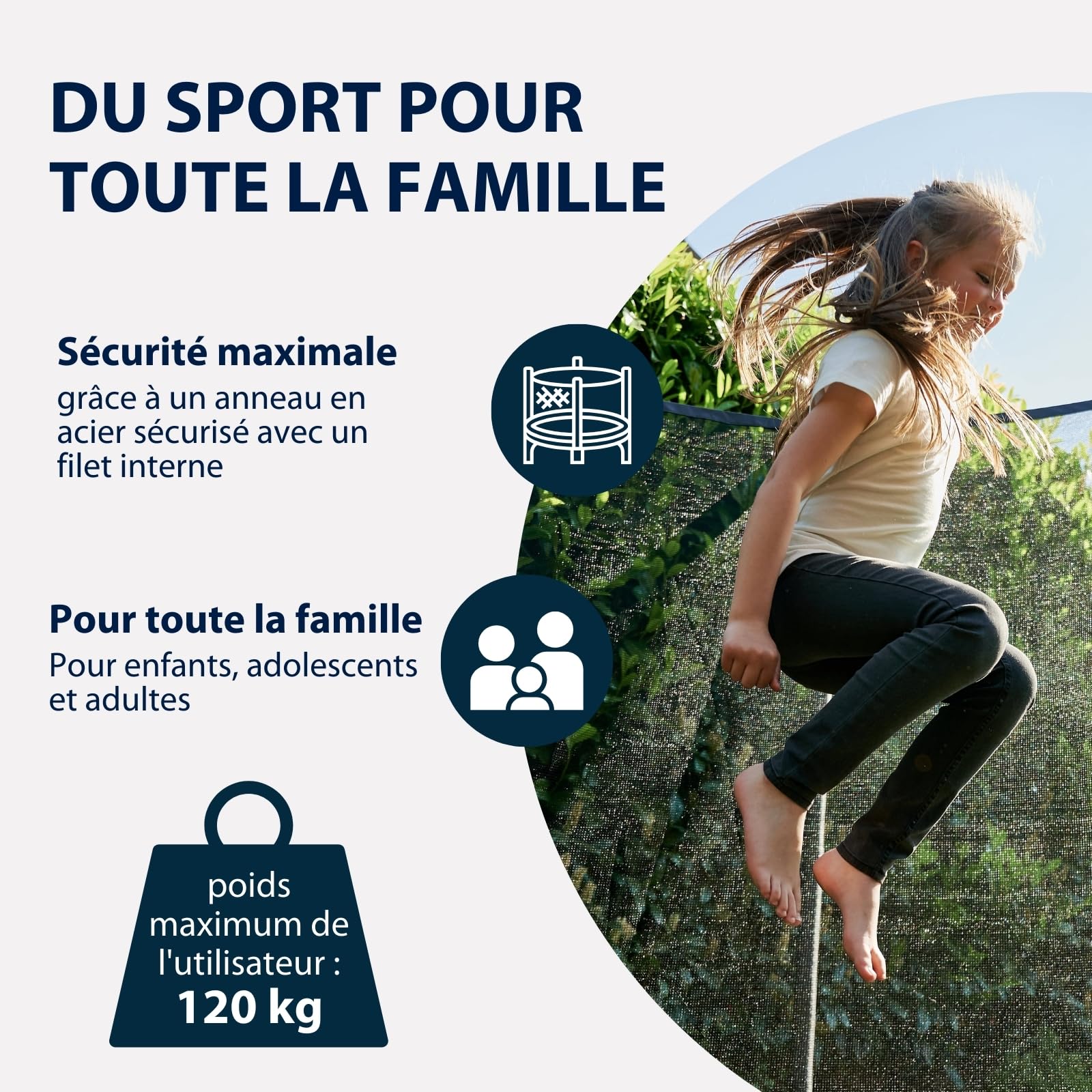 HUDORA Trampoline First dans Différentes Tailles - Trampoline d'extérieur avec Protection de Bord UV-Stable & Filet de Sécurité - pour Enfants & Adultes - Qualité Supérieure pour Enfants
