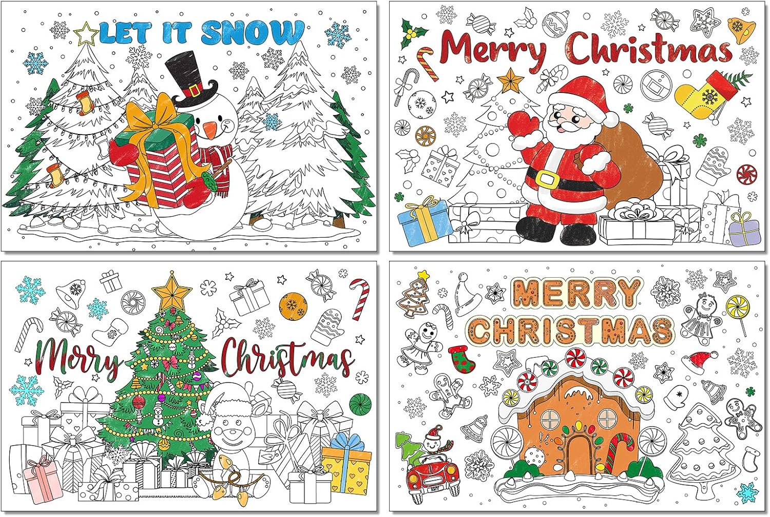 Amazon.com: Whaline 24Pcs Christmas Coloring Placemats Disposable Table ...