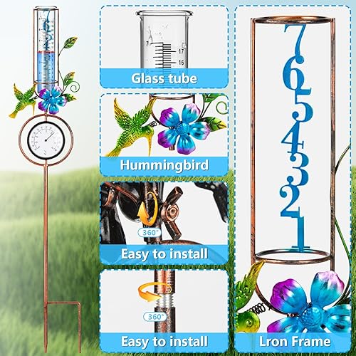 Miniatura 3 de Ricihene Medidor de lluvia, calibre de lluvia de vidrio de capacidad de 7 pulgadas para exteriores con números grandes, medidor de lluvia