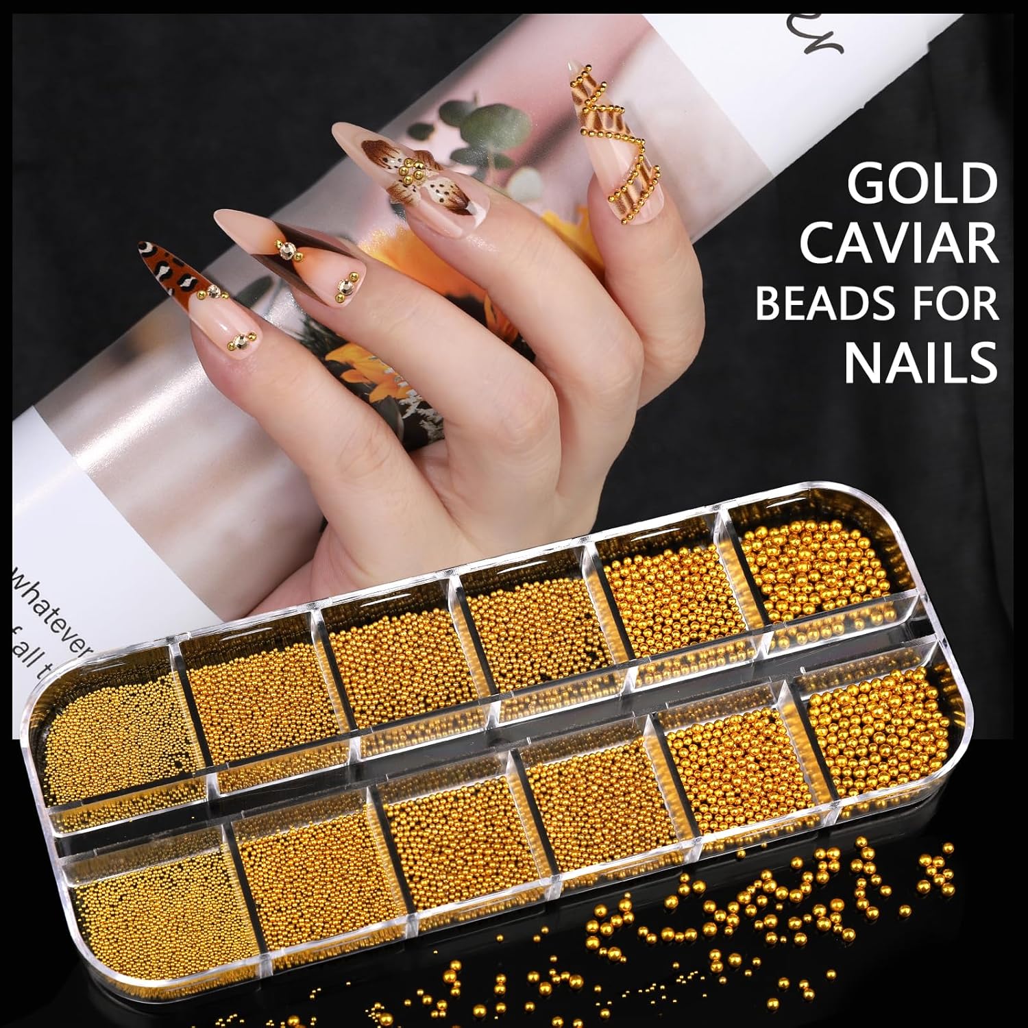 Teentior Nail Charms Gold Rhinestones for Nails with 15 Sheets Gold Nail Stickers, 6 Boxes Nail Gems Pearls for Nails, Cross Nail Charms for Nails Design Nail Art Rhinestones, Caviar Beads for Nails - Image 5