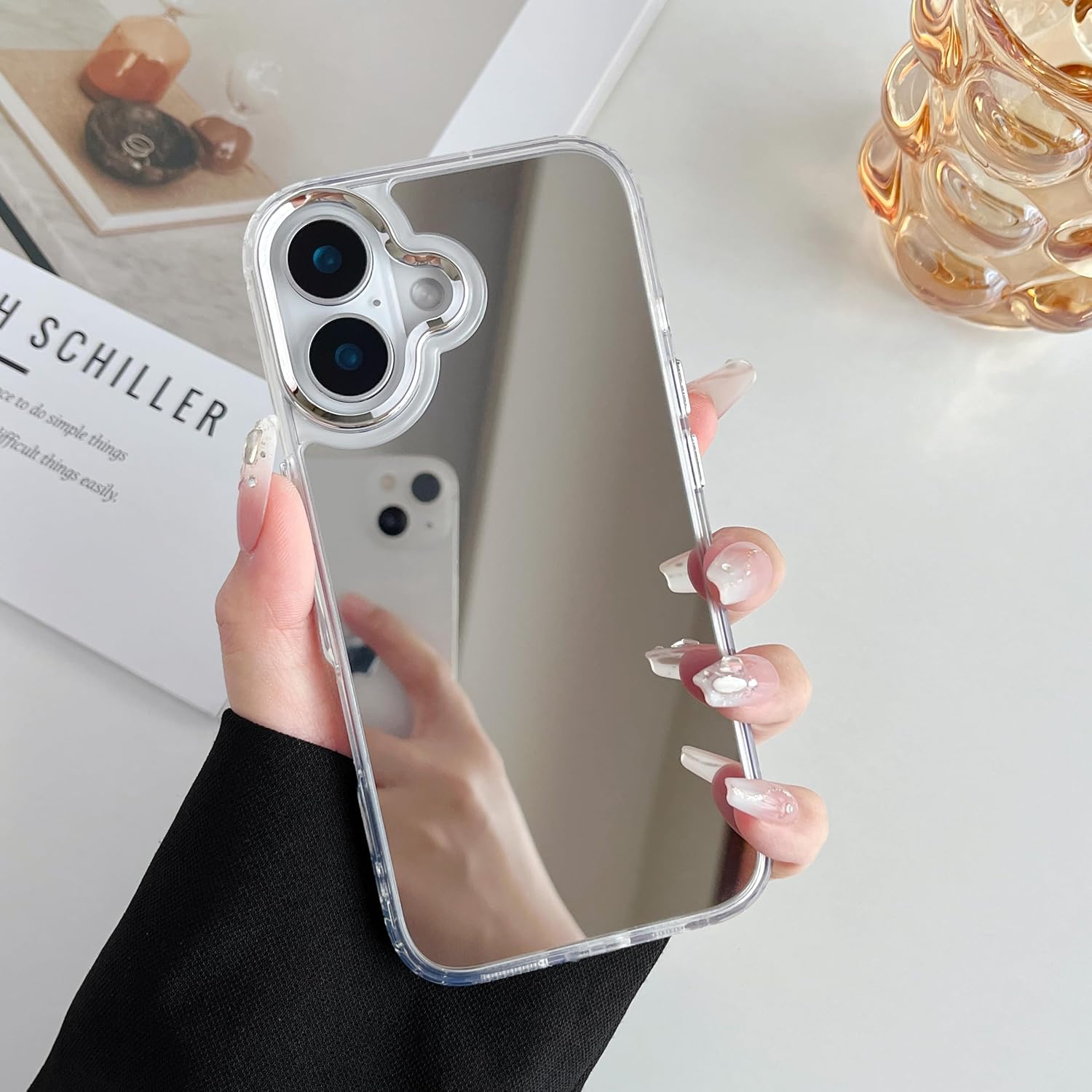 ZTOFERA Mirror Case for iPhone 16, Mirror for Girls Women Makeup, Cute Glossy Hard Back+Clear Soft TPU Bumper Slim Fit Anti-Drop Shockproof Protective Case for iPhone 16 - Image 7