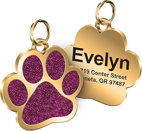 Miniatura 7 de Placas de identificación de mascotas en forma de pata personalizadas Suministros para mascotas con brillantina Graba el nombre y el número Un regalo