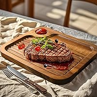 Vista 7 de 4 piezas de platos para bistec de madera de acacia, tabla de cortar carnívora para comer, plato de carne tallado en madera, bandeja para servir