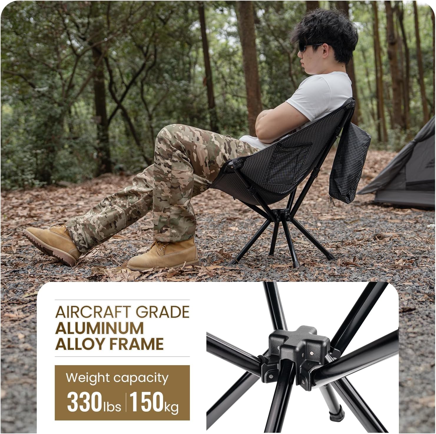 ONETIGRIS Forrest Camping Chair, Set Up in Seconds, Lightweight Folding Chair for Backpacking, Hiking, Beach, Lawn, Travel, Support 330 lbs