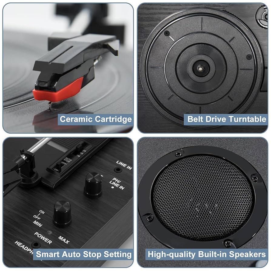 Vintage Style 3 Speeds Wireless Input Record Player, Built