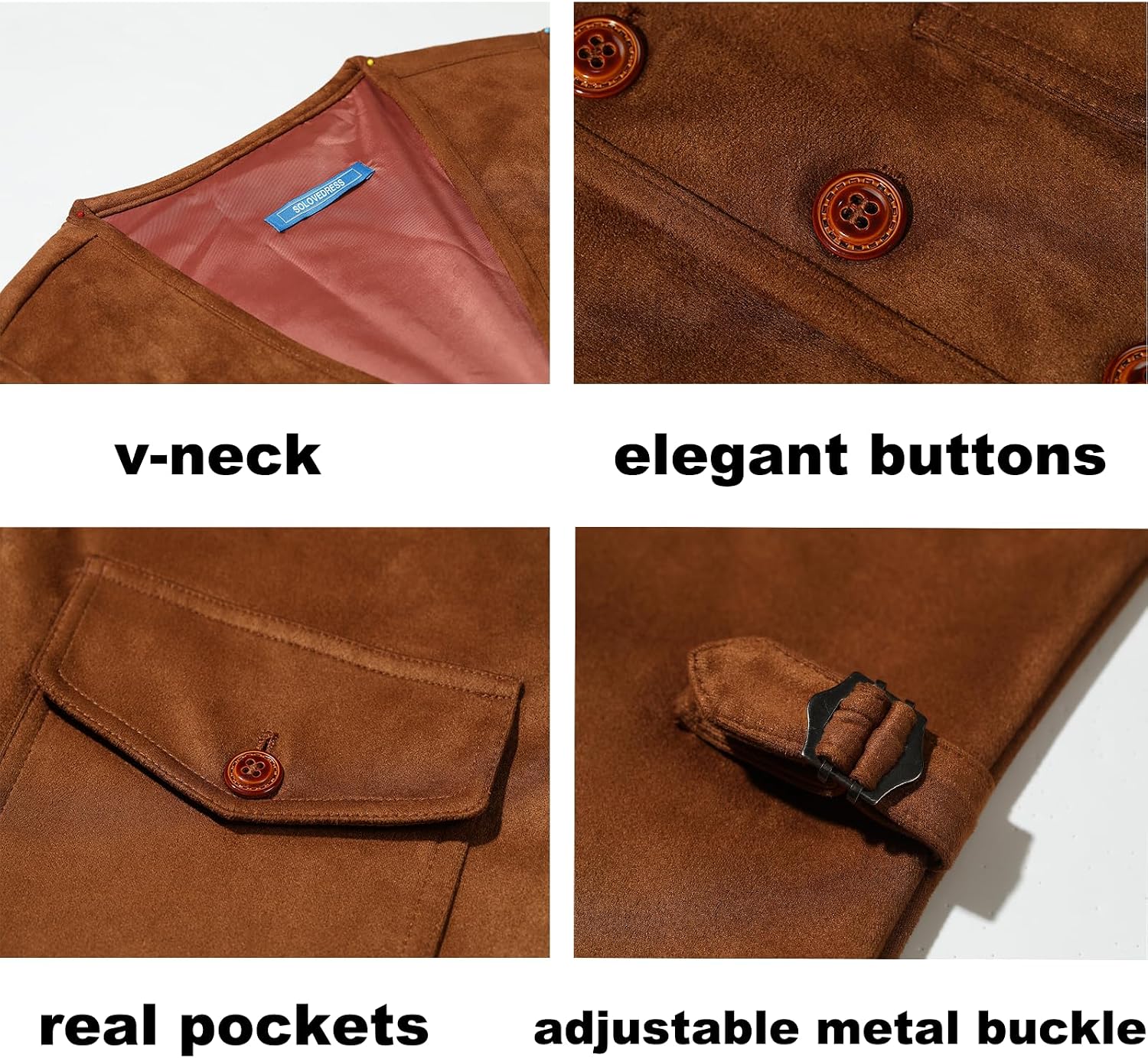Veste Daim Homme Casual OBiQuzz Gilet En Daim Pour Homme - Marron - Gilet De Cowboy Décontracté - Coupe Droite - Style Traditionnel - Gilet Classique - Gilet Rétro - Gilet De