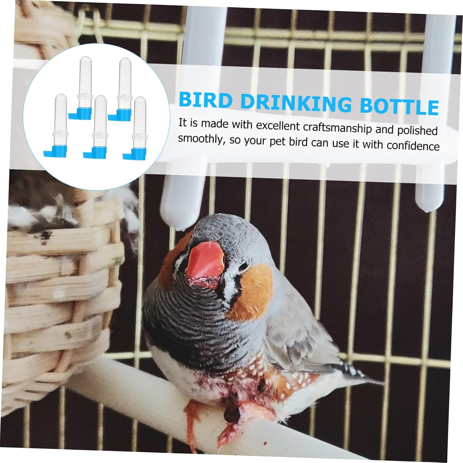 5pcs Automatic Bird Drinking Bottle Safe Plastic Parrot Water Feeder for Cages Easy to Install for Cockatiels Parakeets and Macaws