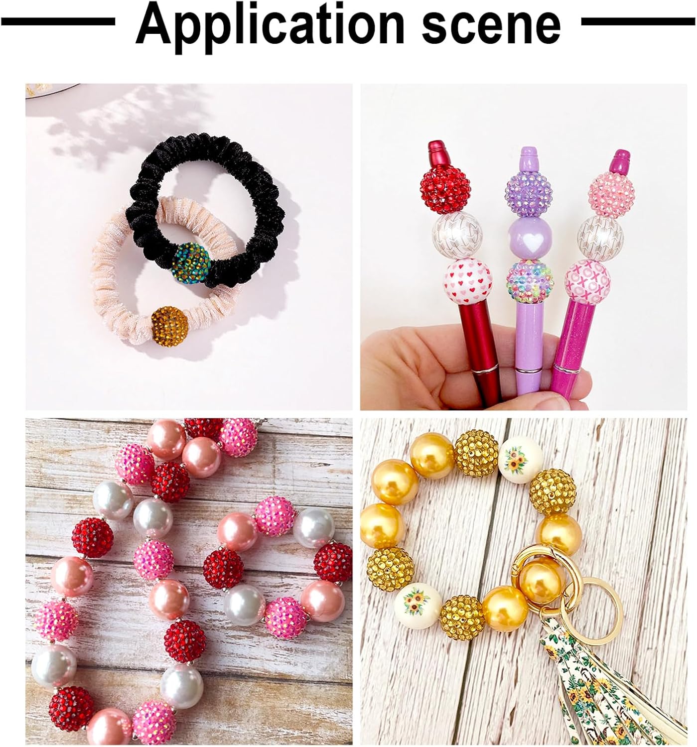 Beadthoven 96PCS 20mm Beads for Pens 12 Colors Rhinestone Beads Round Disco Ball Beads Crystal Bling Sparkly Resin Bubblegum Focal Beads for Keychain Jewelry Making Lanyard Necklace Supplies