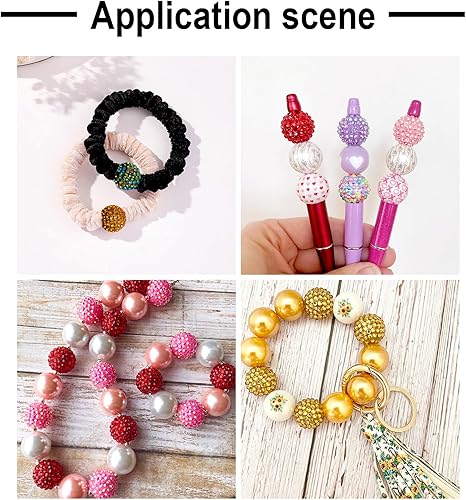 Miniatura 5 de Beadthoven - 96 cuentas de 0.78 pulgadas para bolígrafos, 12 colores de diamantes de imitación, cuentas redondas de bola de discoteca, cuentas