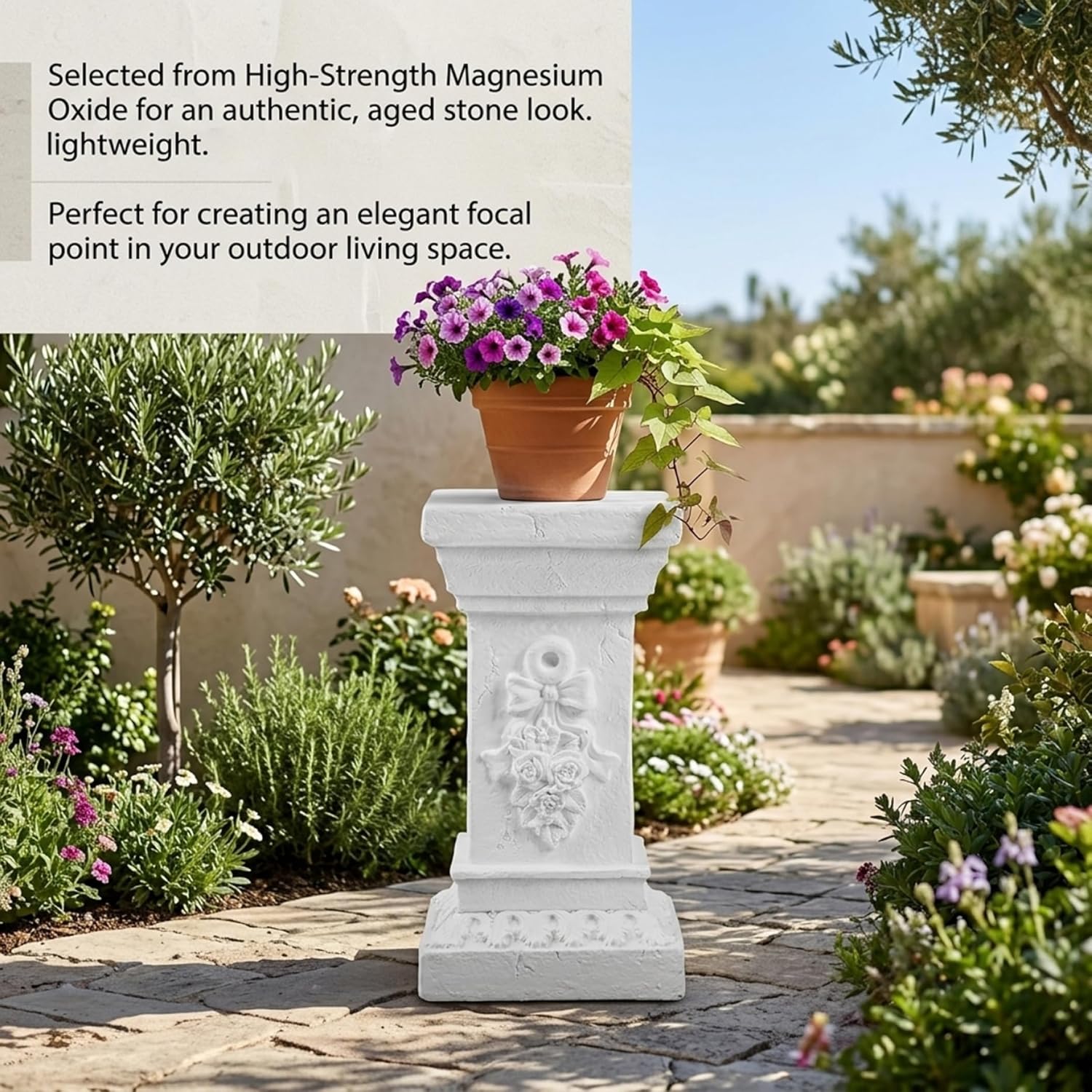 Roman Column Pedestal 12.6in Weather-Resistant Plinth for Outdoor & Indoor Statues Pots and Home Decor White