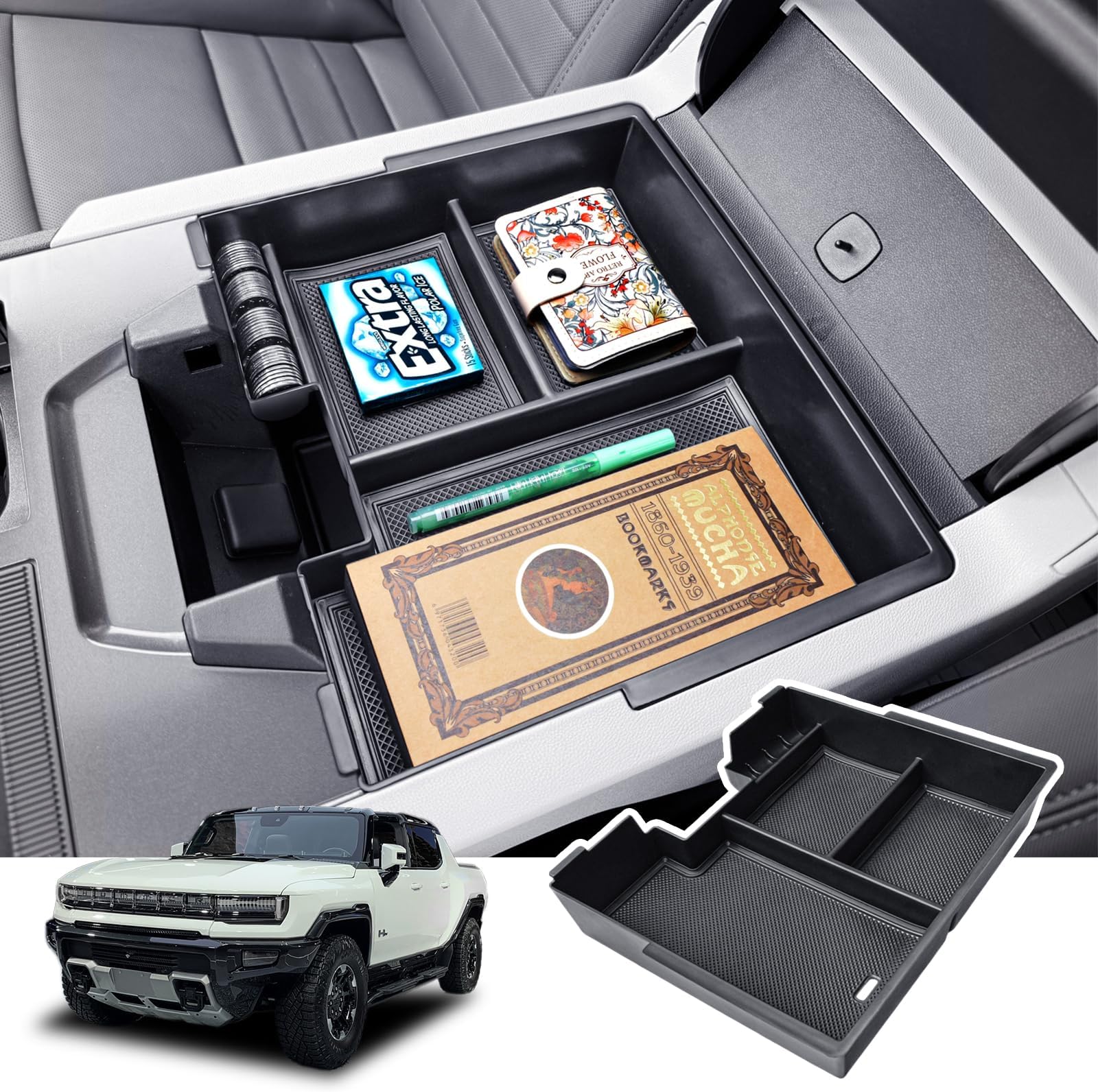 Center Console Organizer Tray Compatible with 2025 2024 2023 2022 GMC Hummer EV Accessories, Armrest Tray for Hummer EV Insert Middle Console Dividers Secondary Storage Box