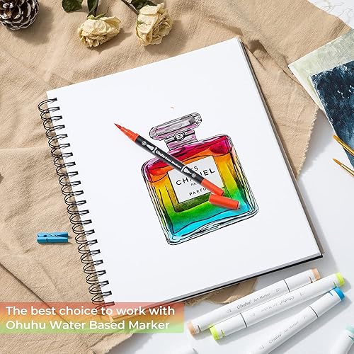 Vista 15 de Ohuhu Mix Media Pad, cuaderno de bocetos de arte mixto de 10 x 7.6 pulgadas, papel pesado de 120 lb/200 g/m², 62 hojas/124 páginas, cuaderno