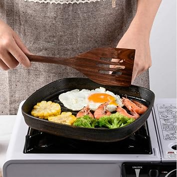 6 PCS Wooden Kitchen Utensils Set, Black Walnut Wood Long Handle Spoons and Spatula Set for Cooking, Heat Resistant Non-Stick Cookware