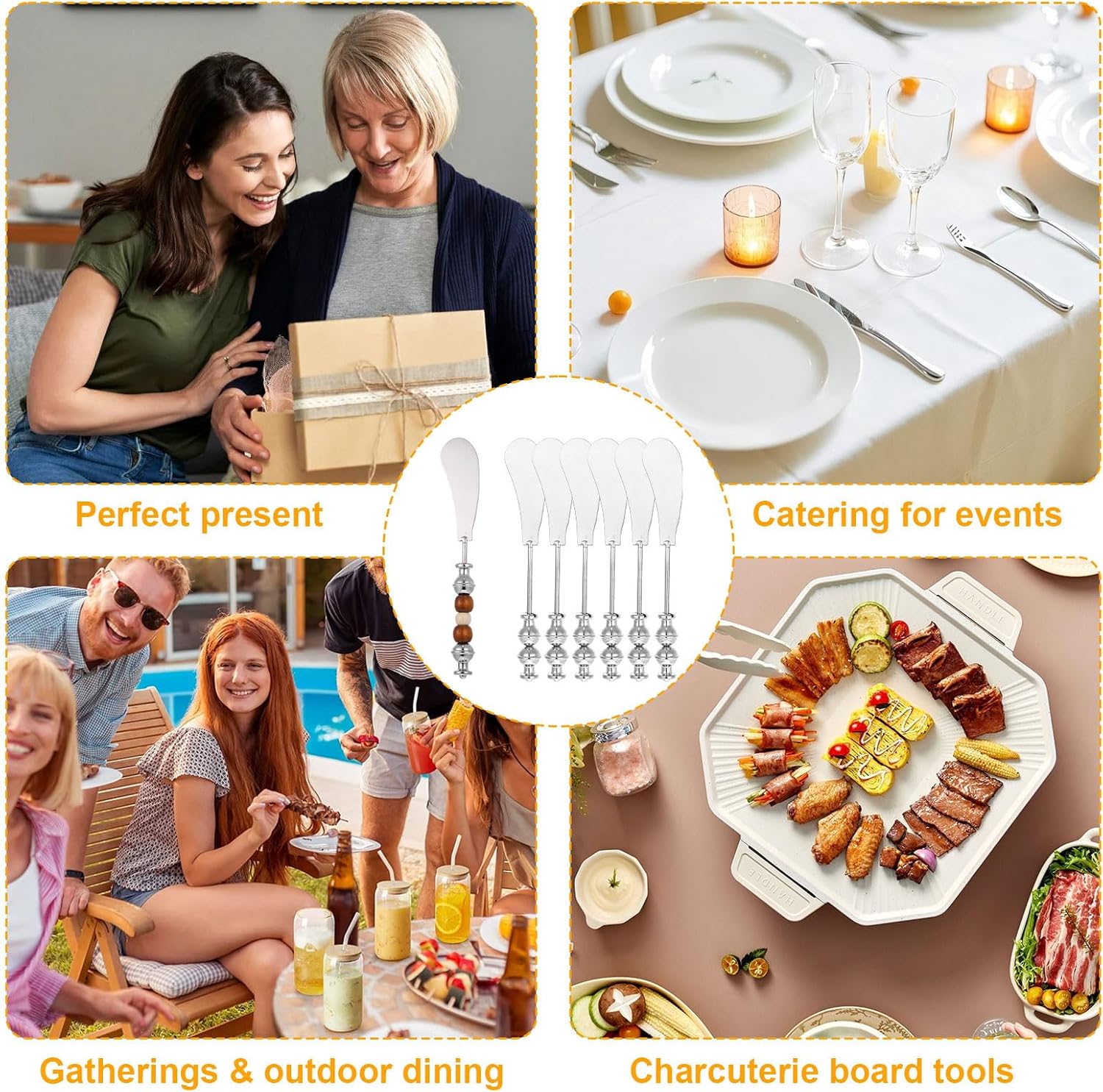 6PCS Beadable Cheese Spreader Knives, DIY Beaded Stainless Steel Butter Spreaders, Cheese Knives for Charcuterie Board, Appetizers, Wedding Party and Entertaining Accessories