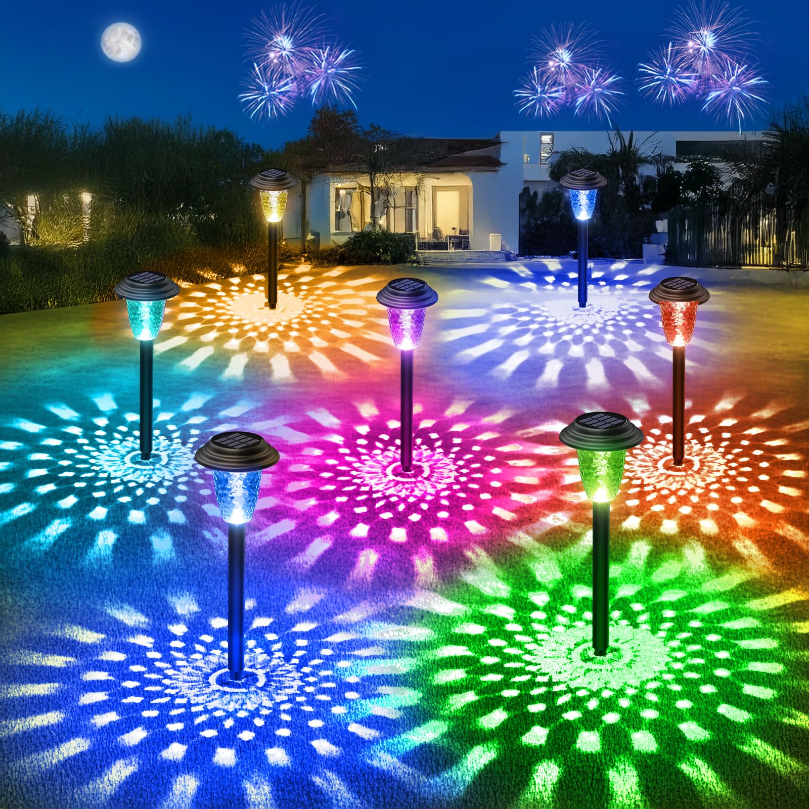 BUCASA 8 Stück Solarlampen für Außen Garten, Solarleuchten für Außen mit Wärme und RGB Modi, Wasserdicht Auto Ein/Aus Solarleuchten Garten Rasen, Terrasse, Hof, Balkon Deko Geschenke