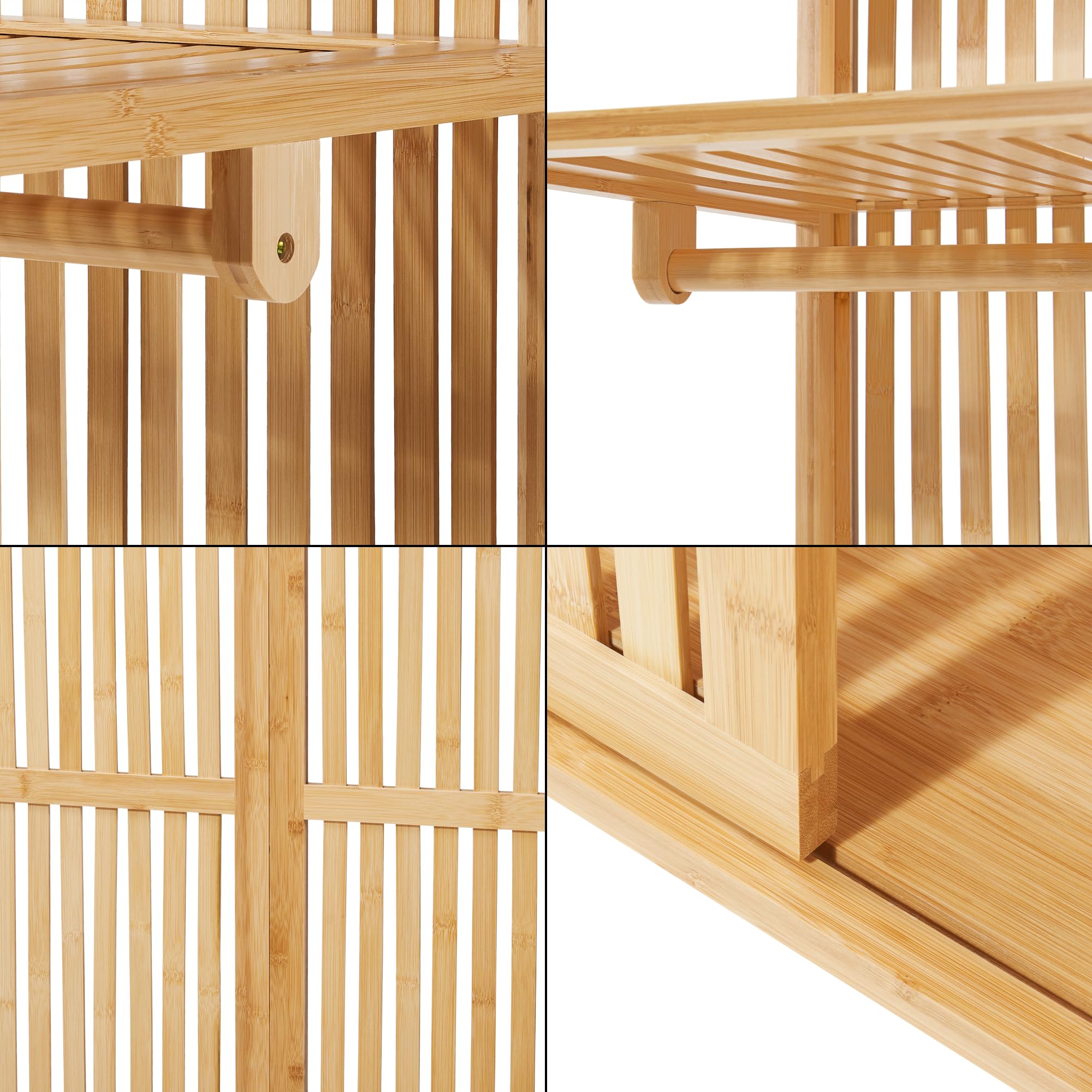 [en.casa] Perchero Burro Ypäjä con 1 Barra 2 Compartimentos Abiertos Burro Ropa con Puerta para Dormitorio Recibidor Oficina Ventilación Óptima Elegante Bambú 187 x 80 x 47cm - Color Natural