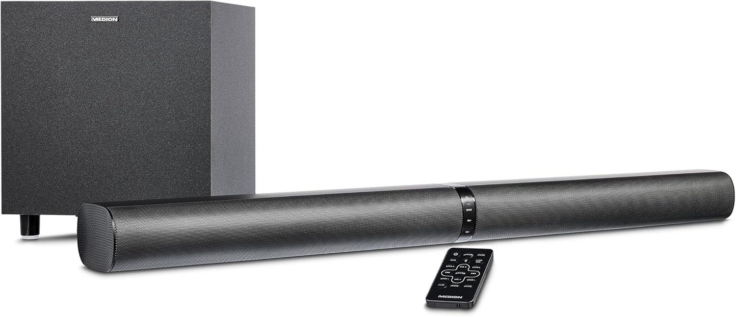 MEDION Convertible Bluetooth 2.1 TV Soundbar con Subwoofer senza fili P64150 (2x 30 W + 60 W, HDMI ARC con CEC, AUX, ingresso ottico, MD 45001)