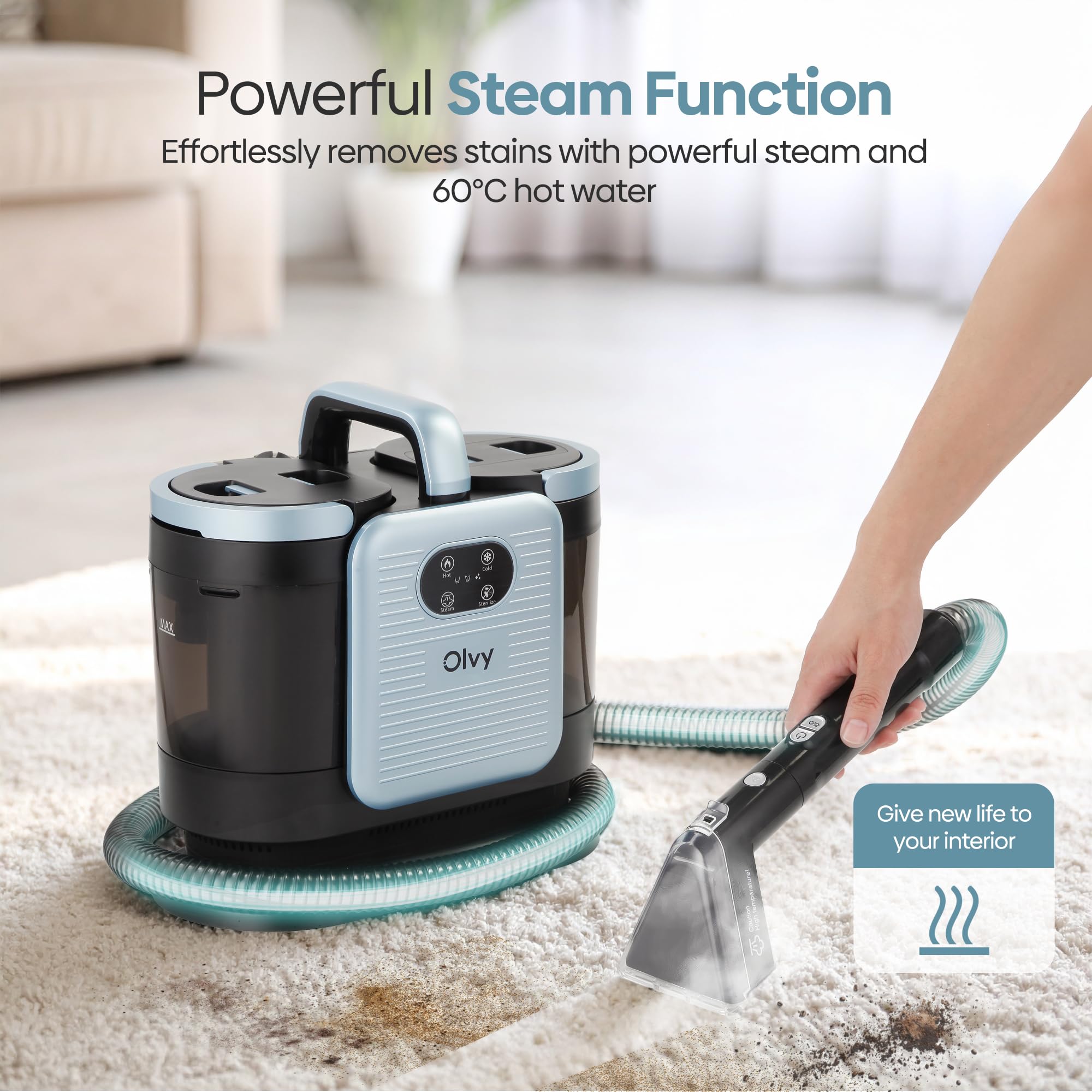 Olvy Pralka Do Dywanów PRO Z Parą 1650W – Nasssauger, 100C Steam Cleaner, Tapicerka Sofa Materac – Plamy