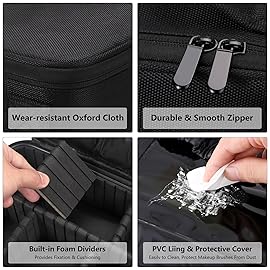 gzcz Travel Makeup Bag,Portable Makeup Case for Women,Professional Cosmetic Train Case Organizer Artist Storage Bag With Adjustable Dividers Brushes Toiletry Jewelry Digital Accessories