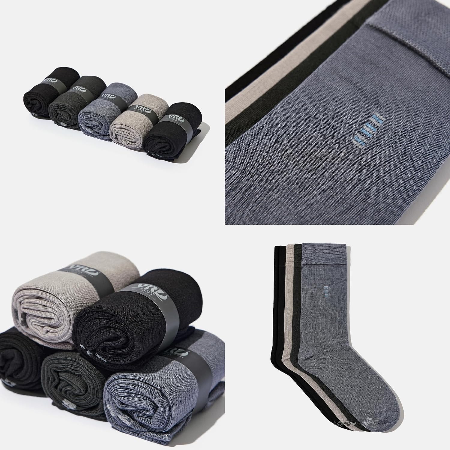 VRD Mens Dress Socks Bamboo Rayon 5-Pack Crew Socks Mid-Calf Length Fits Shoe Size 8-13 Gift Box image 2