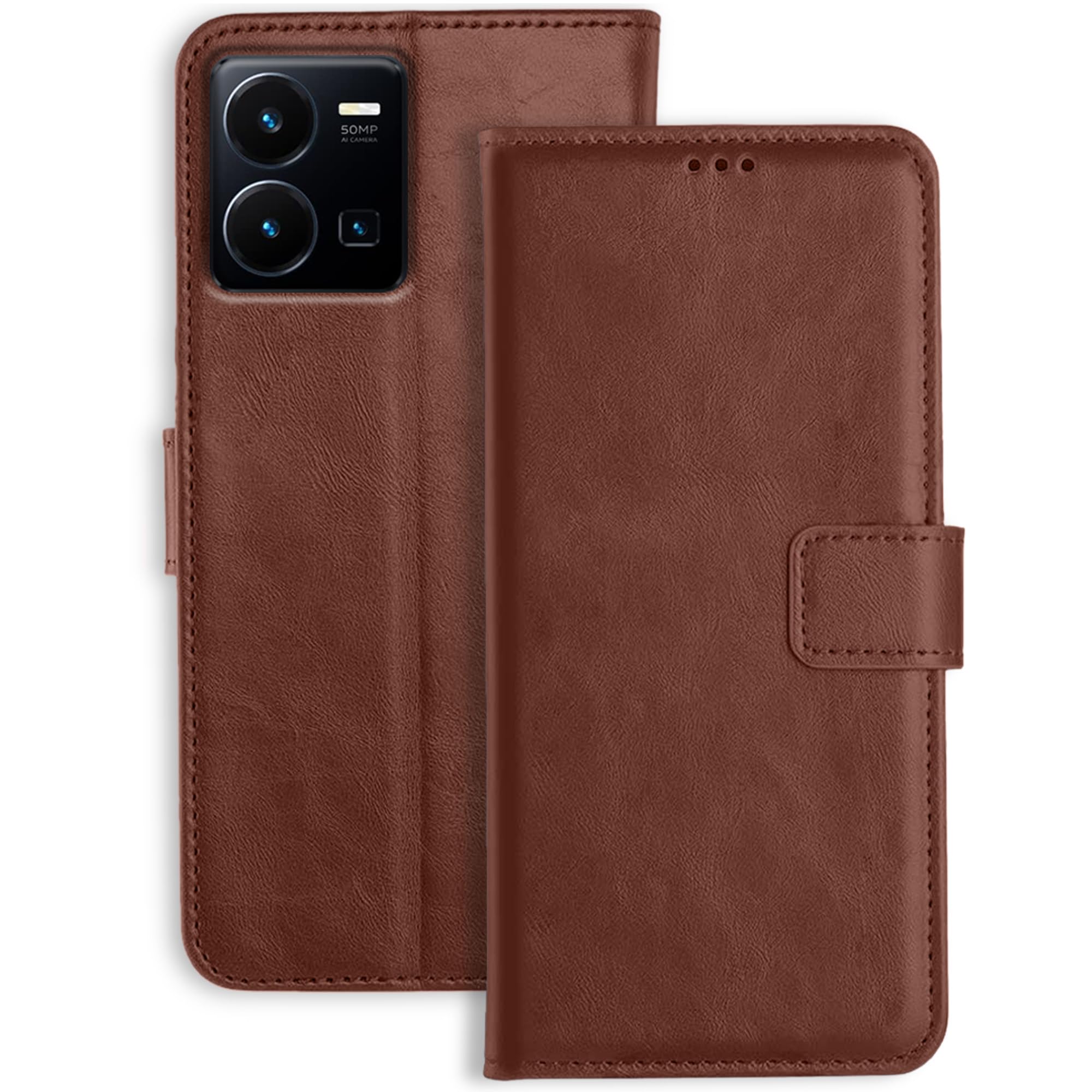 Profov Vivo Y35 Leather Flip Cover | Shockproof | 360 Protection | Wallet Style Magnetic Closure Back Cover Case for Vivo Y35 (Brown) (B0CLM932Z1) Amazon Price History, Amazon Price Tracker