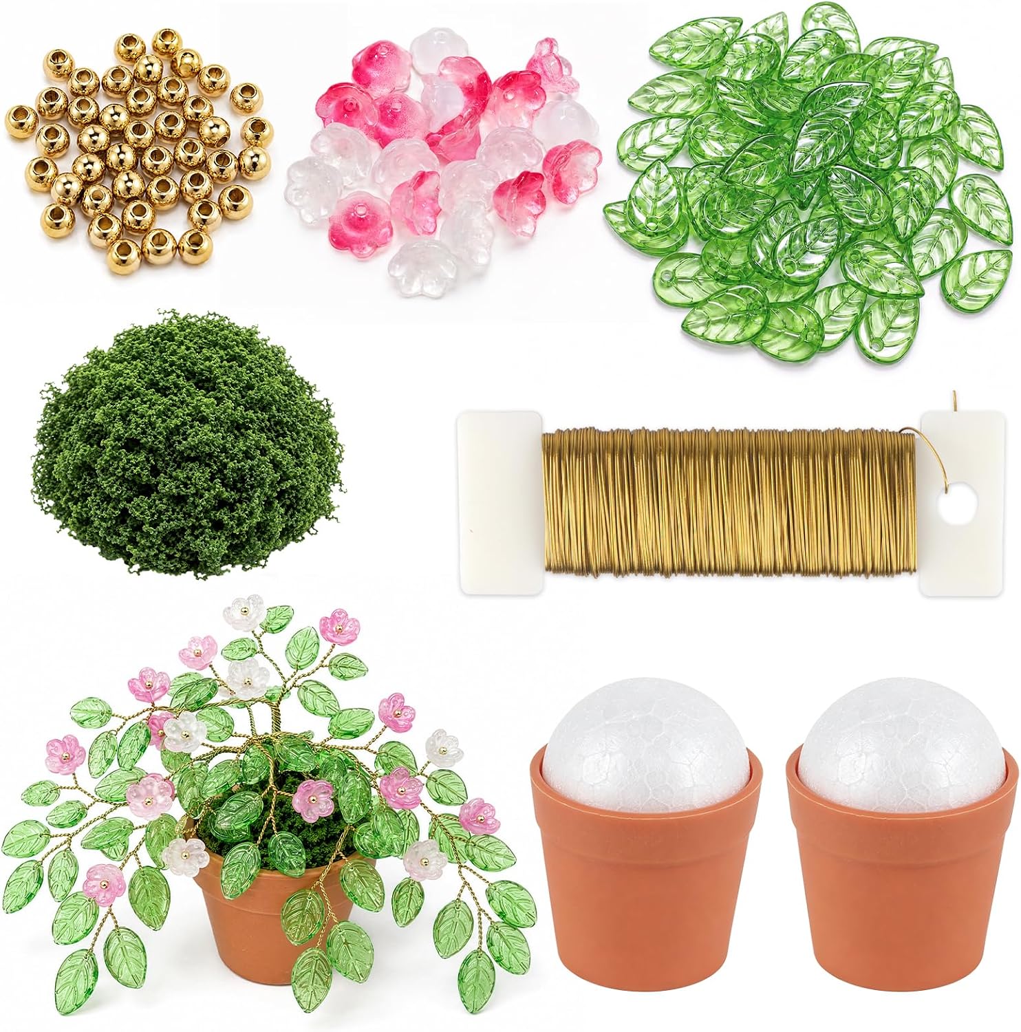 Diltik Beaded Plant Kit，DIY Green Glass Beads Flower Bonsai Craft Kit
