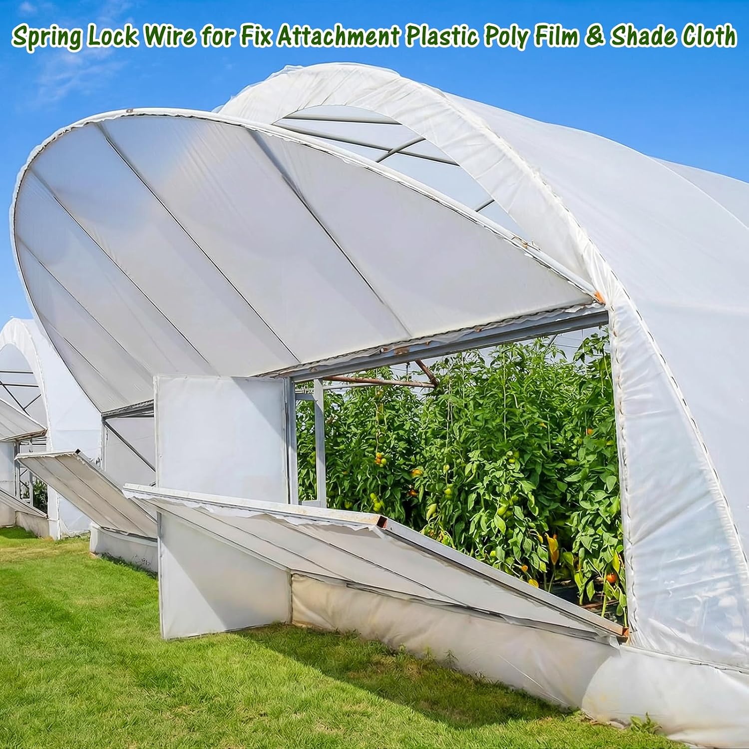 Farmer Spring Wire PVC Coated, 100 Pack 16.5" Garden Greenhouse Clips Wire, Greenhouse Film Spring Lock for Attachment of Plastic Poly Film and Shade Cloth