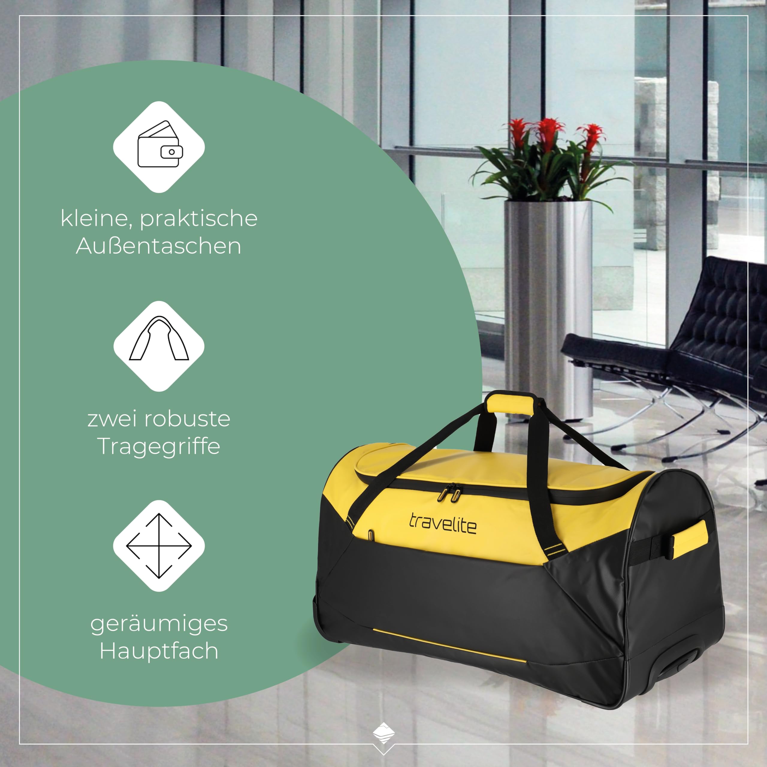 Travelite Trolley Reisetasche mit Rollen aus wasserabweisendem Material, Basics Weichgepäck Rolltasche mit großem Hauptfach, 71 cm, 97 Liter