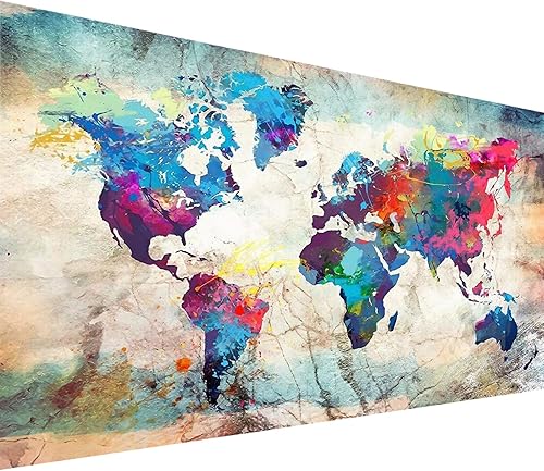 YALKIN Kits de pintura de diamantes para adultos, pintura de diamantes 5D grande para bricolaje, mapa del mundo (31.5 x 15.7 pulgadas), pintura por